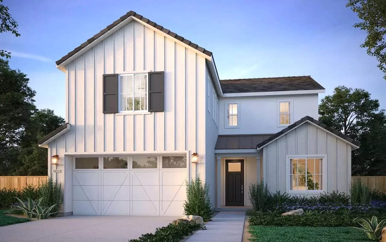 A house with board and batten siding