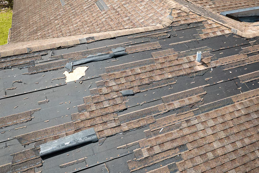 damaged roof that requires replacement
