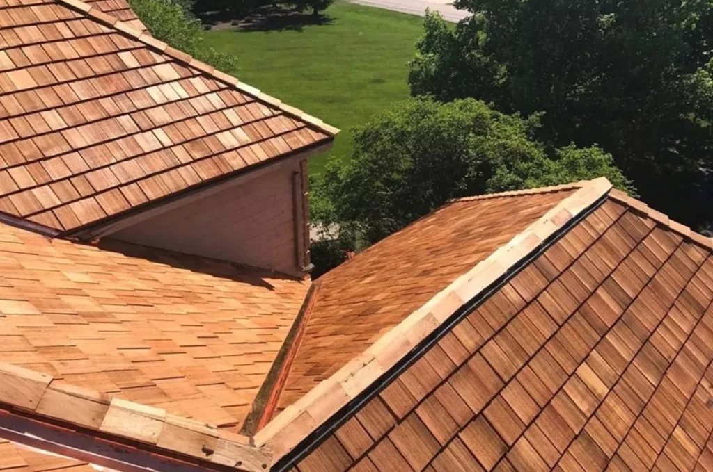 a new house roof with cedar shingles