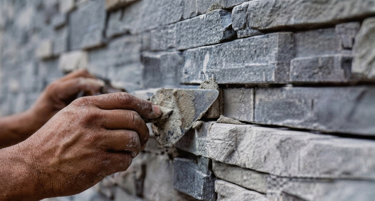 Faux stone siding installation