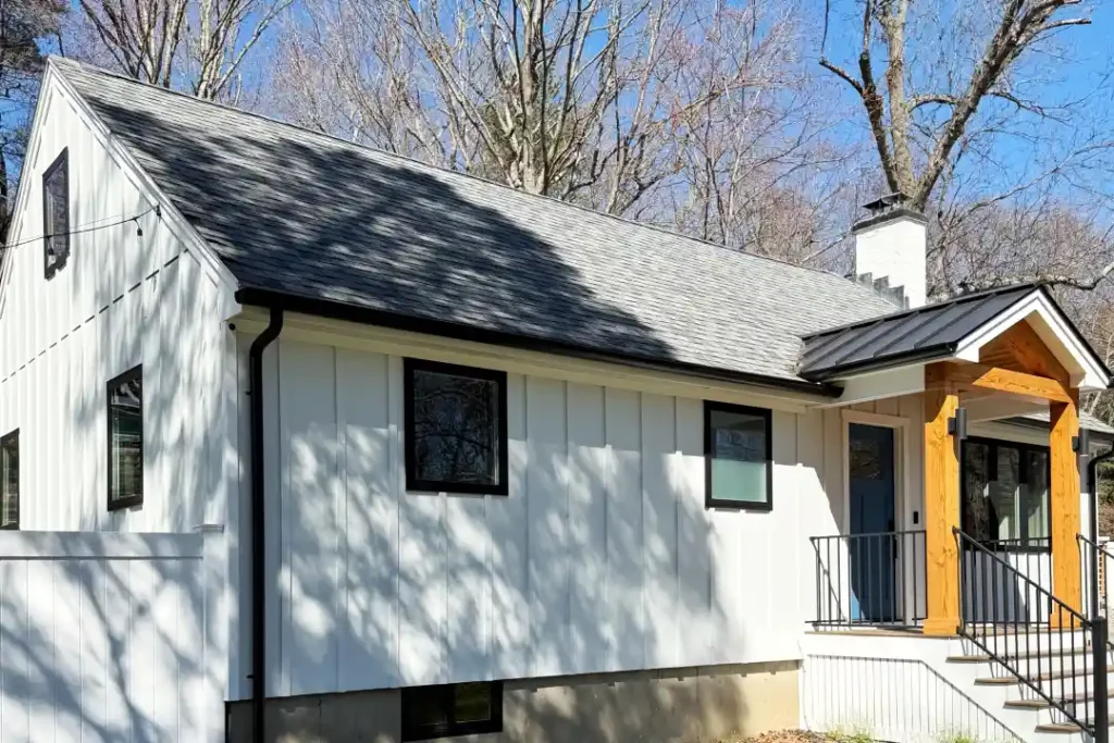 Arctic White Colonial Exterior Southborough colonial with Arctic White Hardie board siding and trim