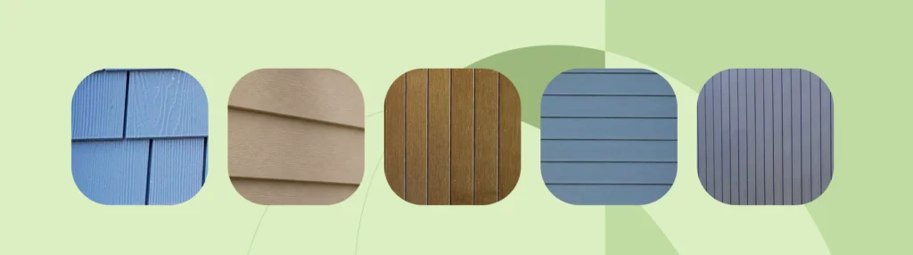 Board and Batten Material Options Fiber cement, vinyl, cedar, composite, and metal board and batten siding samples