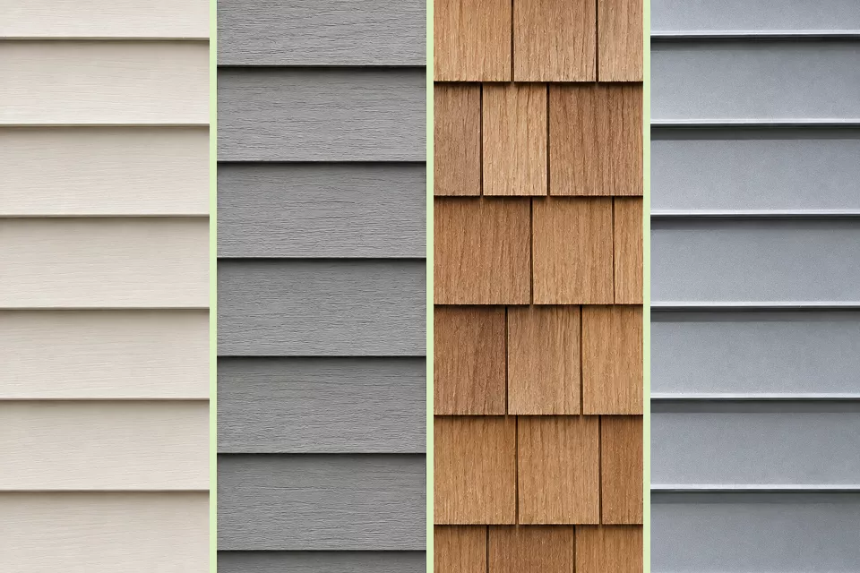 Four siding material samples compared side by side