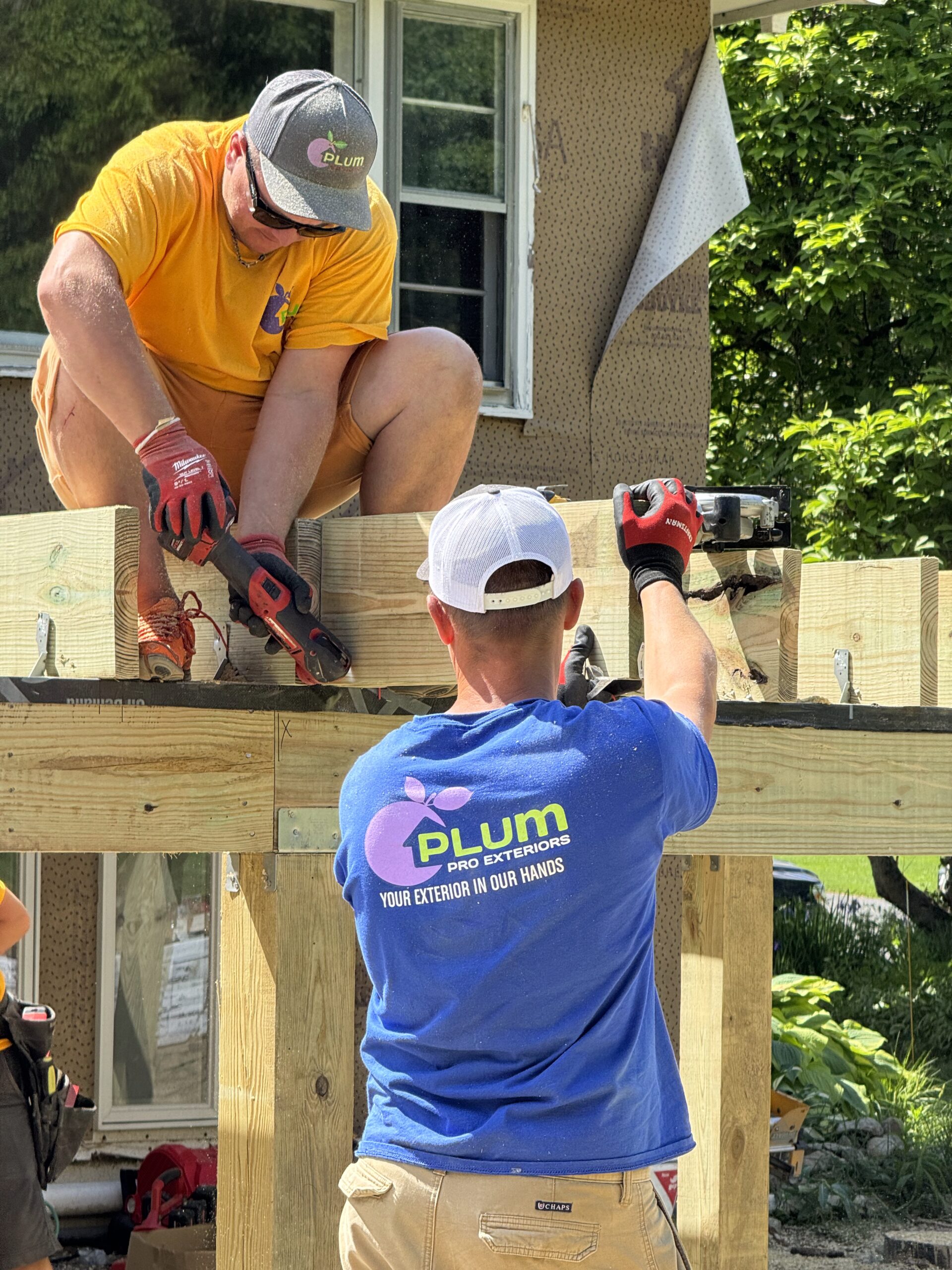 Crew building new deck framing