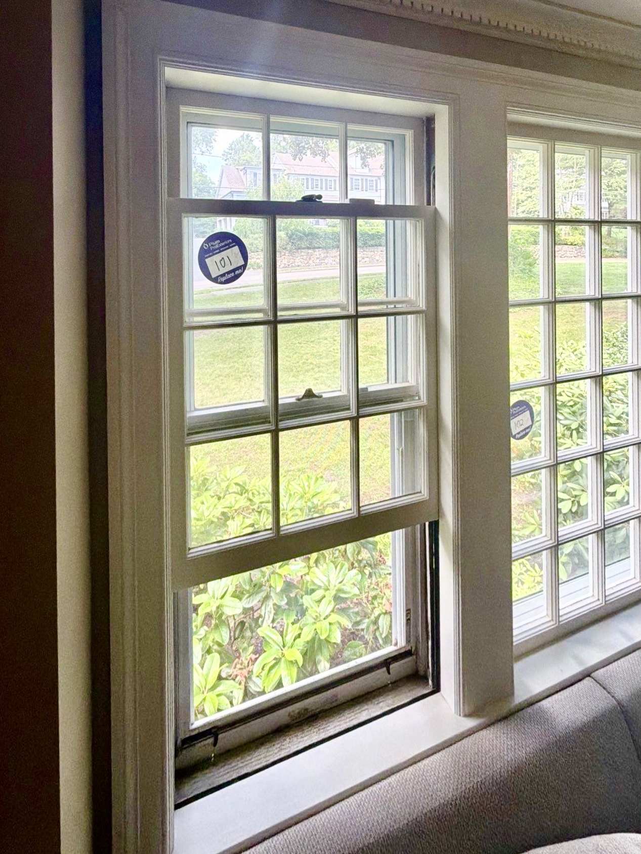 New Marvin double-hung windows inside a Wellesley colonial