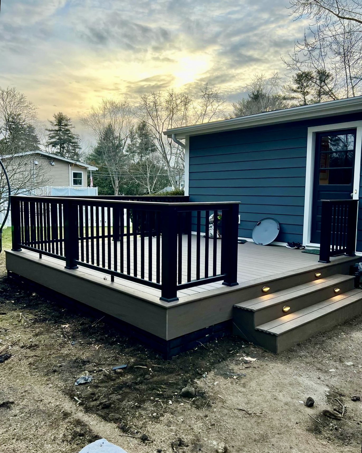 TimberTech composite deck at sunset